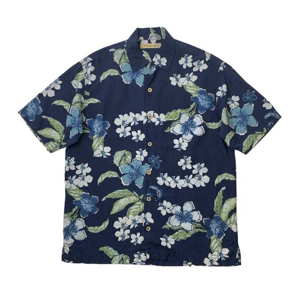 Vintage Tommy Bahama Shirt Mens M Medium Navy Silk Floral Short Sleeve Camp - Picture 1 of 9